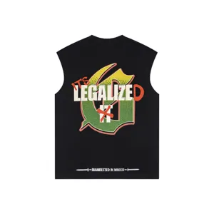 Black sleeveless tank top with rhinestone graphic design, casual streetwear style.