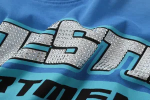 Blue rhinestone letter cotton t-shirt detail high street vintage short sleeve top new