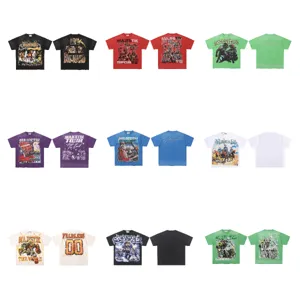 Unisex Vintage Streetwear Washed Cotton Short Sleeve T-Shirt Men Women Casual Loose Graphic Print Crew Neck Tee Top