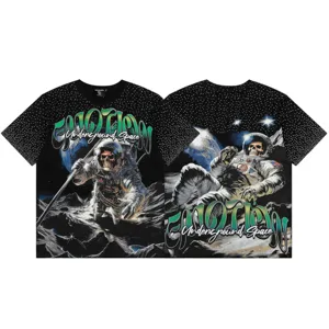 Camiseta negra de manga corta streetwear unisex con diamantes de astronauta calavera