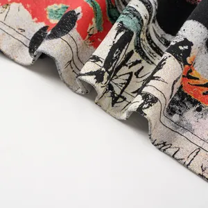 Fabric detail view showing vintage comic print pattern, high street style textured garment close-up.