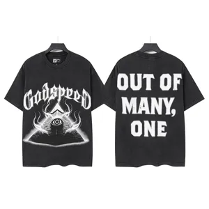 Vintage washed short sleeve t-shirt with graphic print streetwear top for men and women