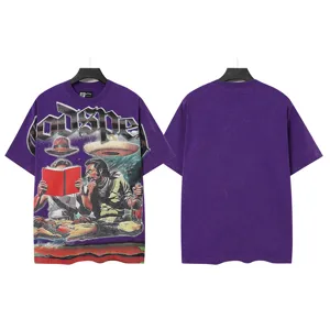 Vintage washed purple short sleeve T-shirt for men and women, streetwear graphic tee.