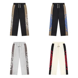 Men Casual Cotton Sweatpants Color Block Drawstring Straight Leg Pants Embroidered Fashion Trousers