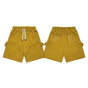 Washed distressed casual shorts for men and women, high street streetwear style with embroidery.