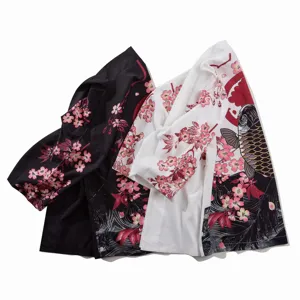Japanese Vintage Ukiyo-e Floral Koi Seven-Quarter Sleeve Cardigan Shirt For Men And Women
