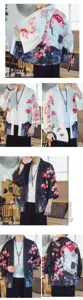 Men women Japanese kimono cardigans vintage crane cherry blossom casual loose haori coats.