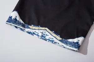 Japanese vintage style ukiyo-e wave print kimono cardigan sleeve detail displaying