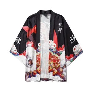 Japanese retro national tide lion dance seven-quarter sleeve kimono cardigan for men women