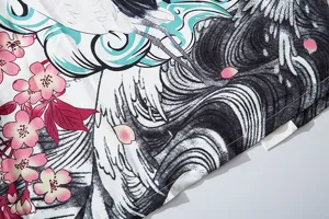 Japanese vintage ukiyo-e crane cherry blossom pattern fabric detail view for kimono card