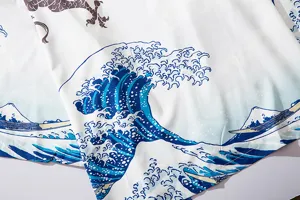 Japanese vintage ukiyo-e great wave print kimono cardigan detail shirt fabric top