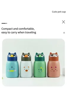Niedliche Haustier Doppelwand Glas Wasserbecher mit Cartoon Tierdeckeln in vier Farben.