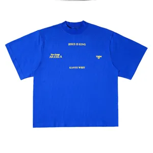 Unisex high street loose fit short sleeve graphic t-shirt casual cotton blue streetwear