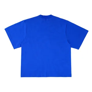 Blue vintage streetwear t-shirt back detail showing loose fit and clean solid color.