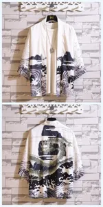 Japanese retro ukiyo-e dragon print cardigan kimono haori lightweight top detail view