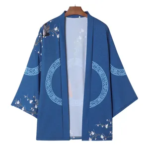 Japanese Kimono Cardigan Thin Sun Protection Coat Vintage Floral Print Casual Outerwear