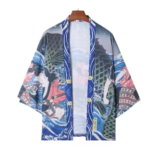 Japanese style ukiyo e print kimono cardigan loose sun protection thin beach haori jacket