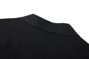 Detailed view of the black kimono cardigan collar, highlighting fine texture and neat stitching.