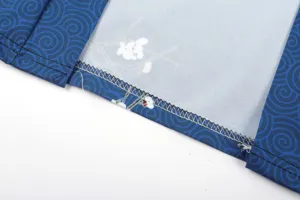 Close-up detail shot of traditional Japanese haori kimono stitching and fabric pattern design.