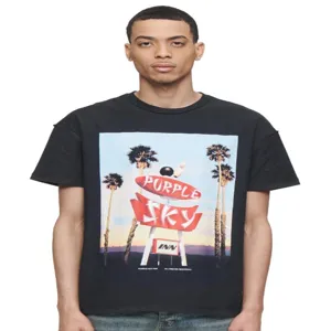 Men's black short sleeve t-shirt with vintage palm tree graphic streetwear top casual