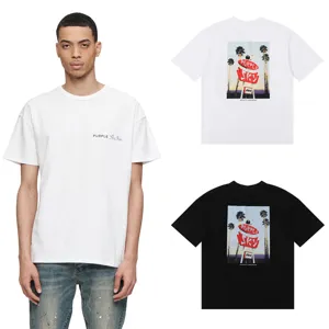 Casual men women streetwear t-shirt featuring back palm tree graphic and front small logo print.