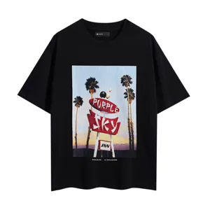 Black short sleeve t-shirt with aesthetic coconut tree graphic print for casual street style.