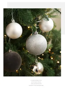 Set de boules de Noël, différentes finitions de surface pour décoration de sapin de fête.