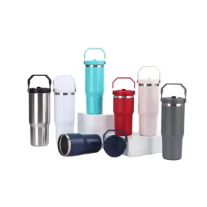 30oz stainless steel vacuum insulated travel tumbler with handle and straw lid for daily use.