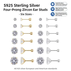 925 Sterling Silber Ohrstecker Für Damen Klassisch Rundschliff Zirkon Vier Krallenfassung Minimalistisch Schraubverschluss