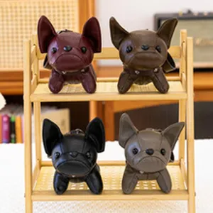 Cute leather French bulldog keychain charm set, multi-color animal bag pendant for women.