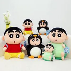 Detailed view of cute Crayon Shin-chan plush toys set, featuring multiple adorable costume styles.