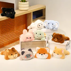 Cute cartoon animal plush toys set, soft stuffed doll magnets for desktop decor and gifts.