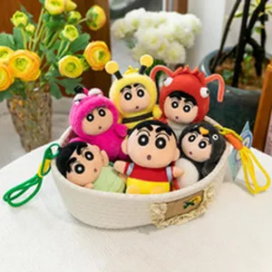Cute Crayon Shin-chan plush toy keychain set, soft stuffed animal doll basket pendant decor.