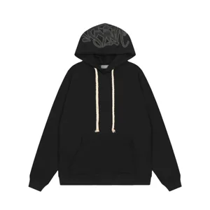 Felpa con cappuccio nera streetwear felpata oversize stile Y2K top comodo e alla moda casual