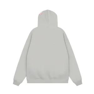 Felpa con cappuccio foderata grigia vista posteriore, stile streetwear Y2K casual.