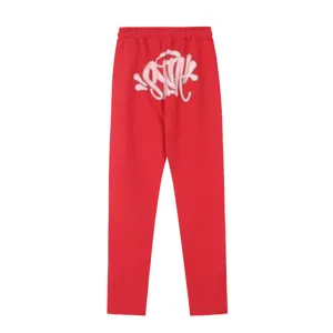 Pantaloni della tuta in felpa rossa per uomo e donna, stile streetwear Y2K con stampa sul retro.