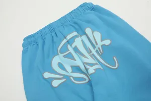 Comodi pantaloni della tuta streetwear Y2K blu in felpa con stampa di lettere graffiti.