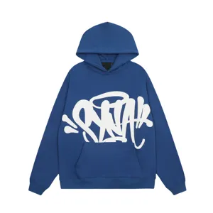 Blue fleece-lined hoodie featuring a bold white graffiti letter graphic on the front.
