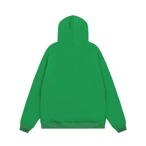 Green solid color hoodie back view, casual fleece sweatshirt for men and women daily wear.