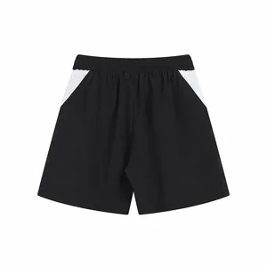 Casual black shorts with white color-blocked side panels, elastic waist for daily wear.
