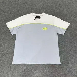 Men women color block short sleeve t-shirt high street style with neon yellow embroidery logo.