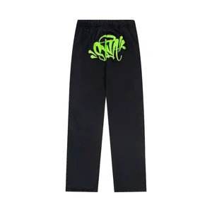 Pantaloni della tuta neri Y2K felpati con dettaglio stampa logo graffiti verde neon.