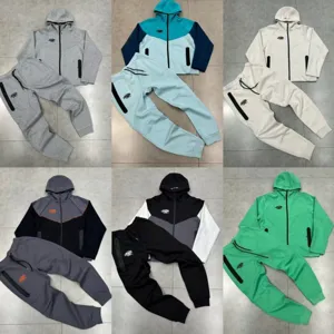 Unisex High Street Trendy Letter Embroidery Fleece Lined Hooded Jacket Top And Jogger Bottom Cotton Casual Sporty Leisure Suit