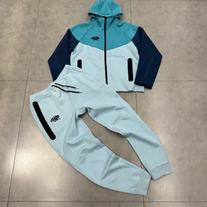 Men women fleece hooded sweatshirt tracksuit casual high street colorblock jacket pants
