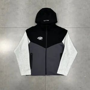 Men women colorblock zip up hoodie streetwear casual fleece hooded sweatshirt jacket coat