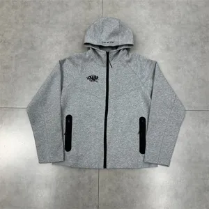 Men's Grey Fleece Zip Up Hoodie With S&Y Embroidery Casual Streetwear Jacket New