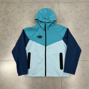 Colorblock Zip Fleece Hoodie Casual Men Women Streetwear Hooded Sweatshirt Jacket