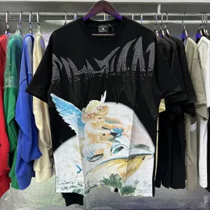 Μαύρο t-shirt με στρασ γραφικό Y2K streetwear vintage κοντομάνικο ανδρικό γυναικείο