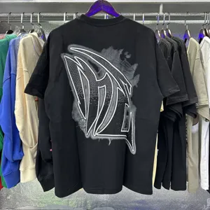Ανδρικό γυναικείο μαύρο κοντομάνικο t-shirt streetwear με στρας πίσω γραφικό top