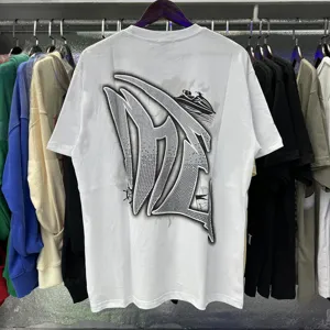Γυναικείο ανδρικό streetwear κοντομάνικο T-shirt με στρας στην πλάτη, casual λευκό